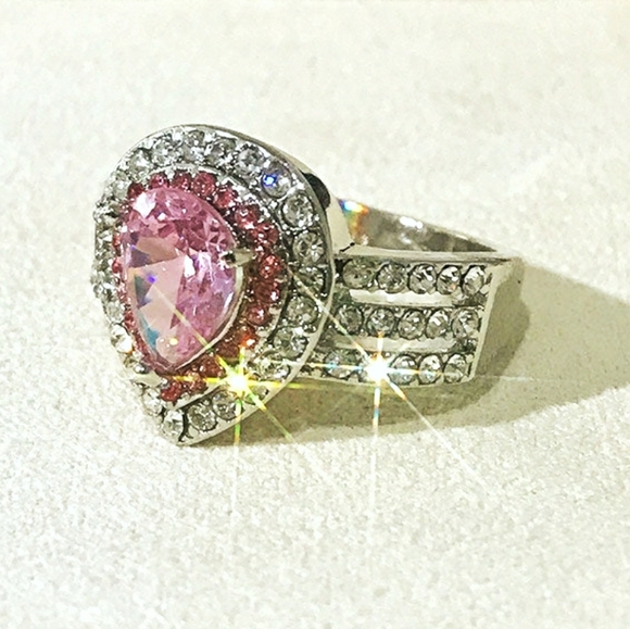 14k Gold Filled Pink Princess Cut Ring - Picture 2 of 4